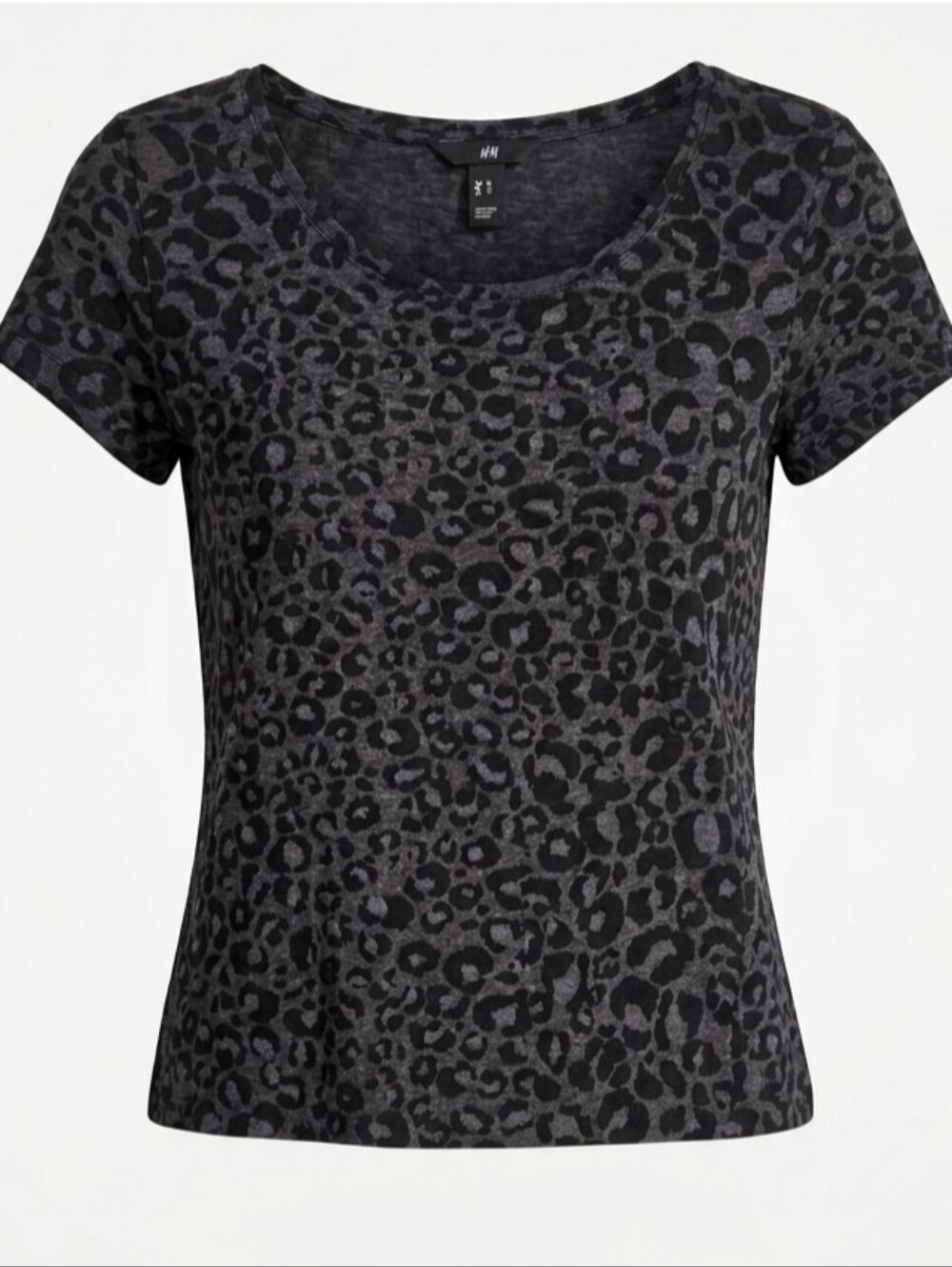 Womens Black & Charcoal Leopard-Print Scoop Neck Tee Size XS